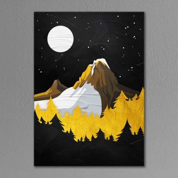Картина интерьерная на холсте “Золотые горы в зимнюю лунную ночь”