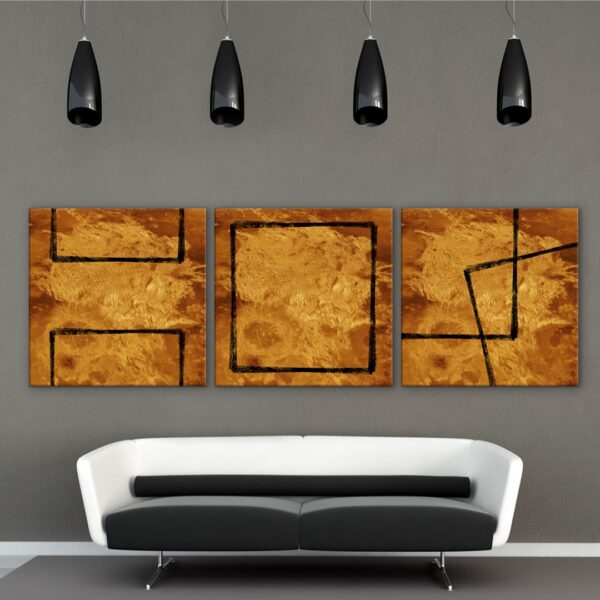 Большая модульная картина на холсте, триптих «Оранжевый квадрат»